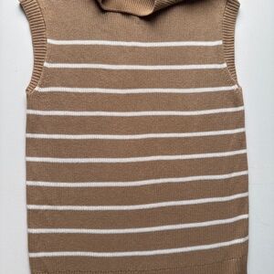 Talbots Stripe Sleeveless Sweater Tan & White Cotton Blend Womens Large
